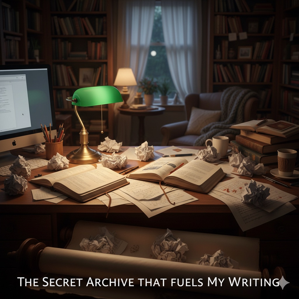 Torn paper fragments pinned to a board, symbolizing growth through rejected drafts.