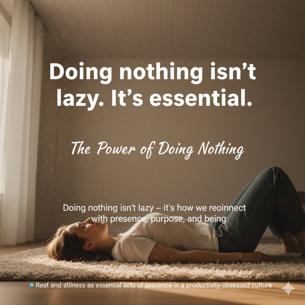 Person lying back in soft light, surrounded by dust particles, symbolizing mindful rest and stillness.