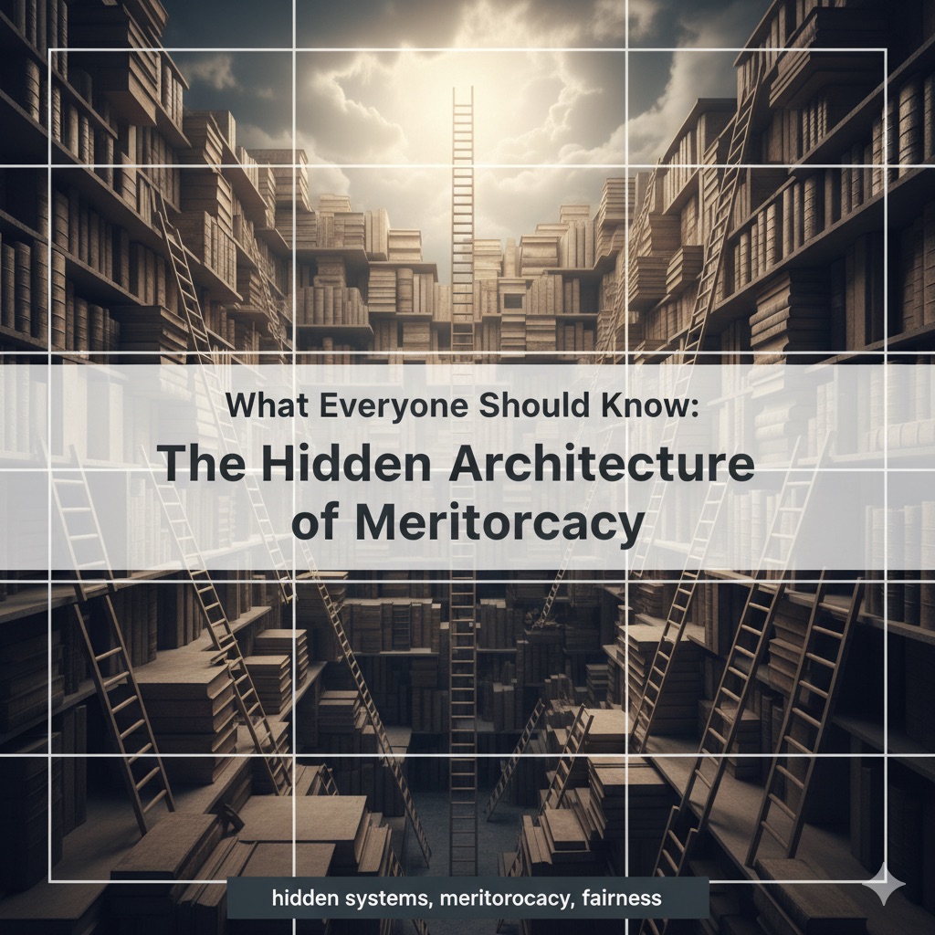 Overhead maze of ladders symbolizing unequal access in meritocratic systems
