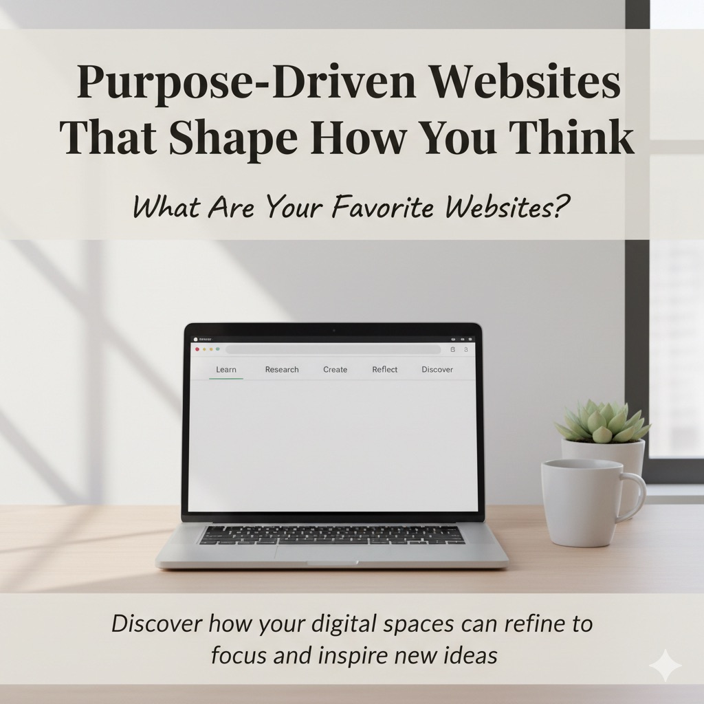 Minimal desk with laptop tabs illustrating purposeful website use for creativity and learning