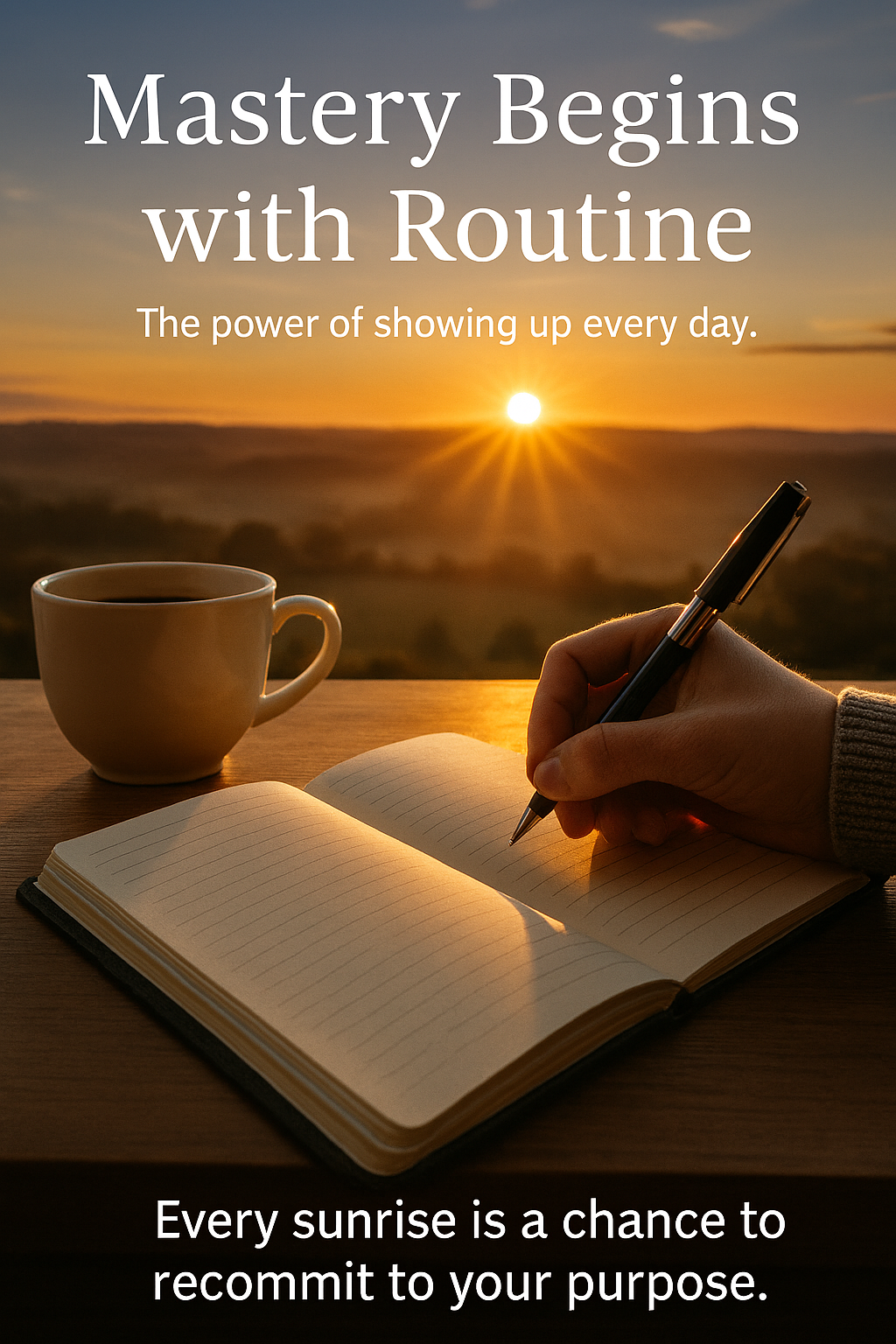 Person starting the day with planning and reflection, symbolizing discipline and routine.