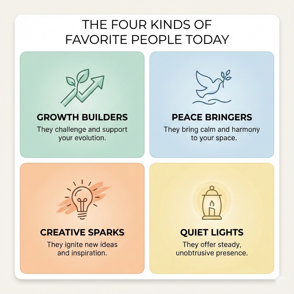 Four-section graphic highlighting the four types of favourite people today.