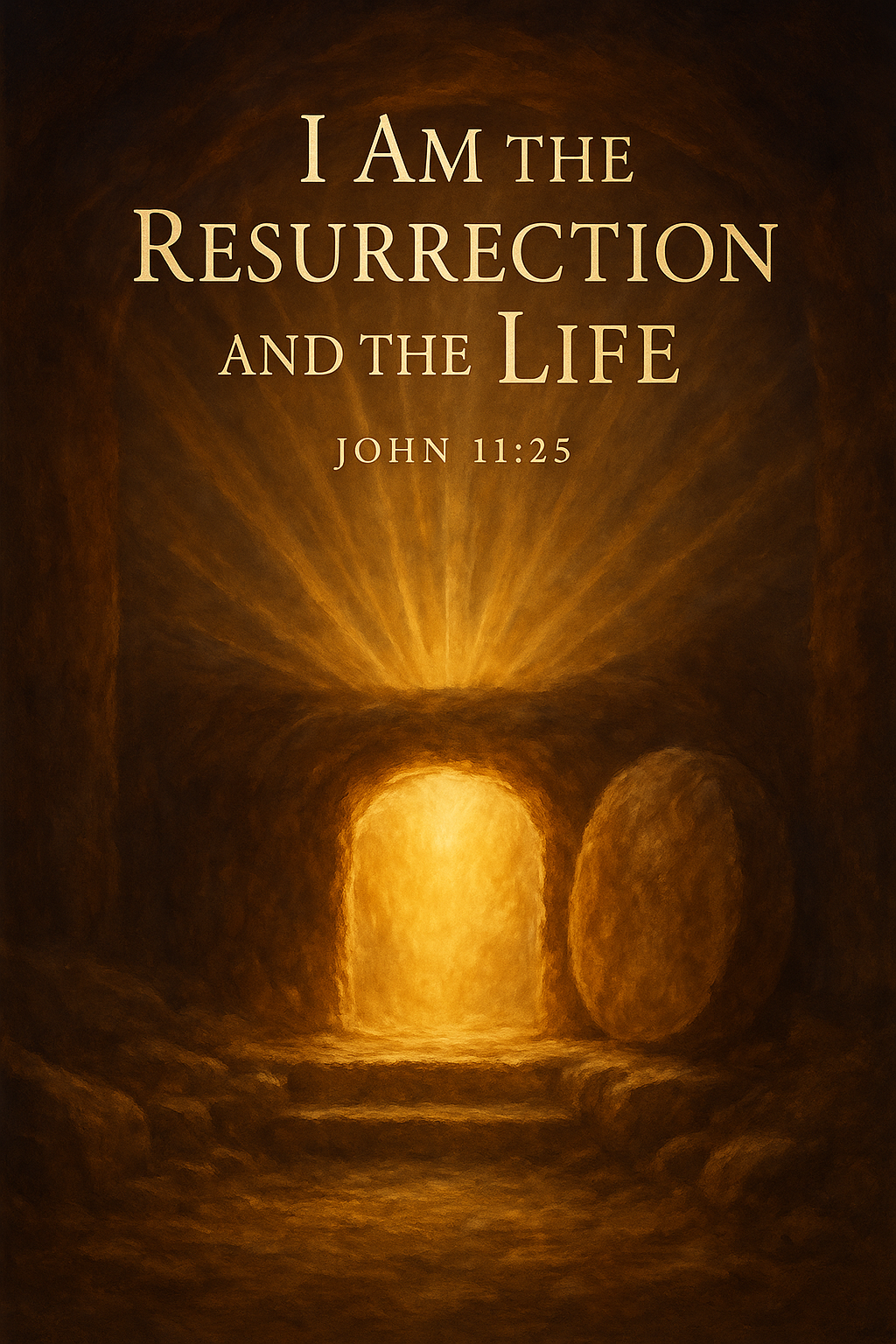 Empty tomb with radiant light symbolizing Jesus as resurrection and life from John 11:25 biblical passage