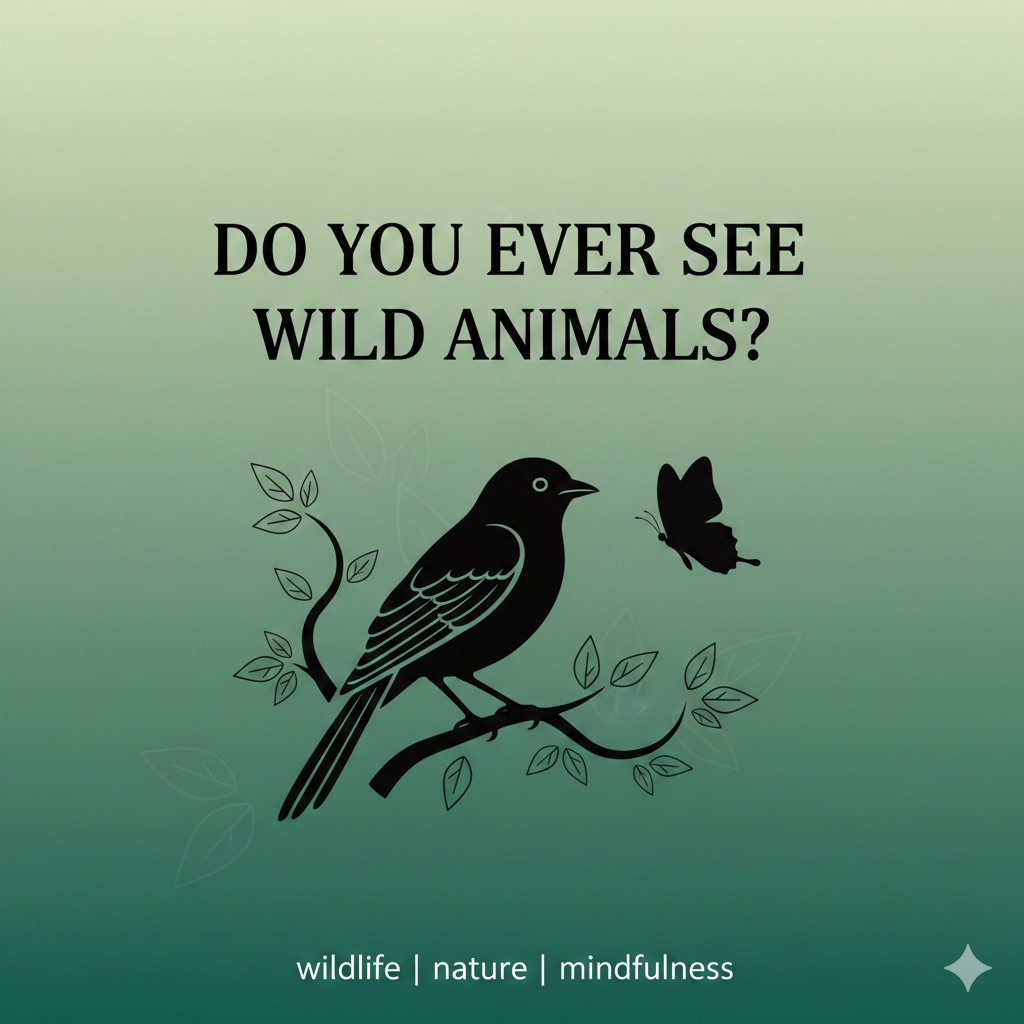 Tall forest-themed graphic with bird silhouette and title about noticing wild animals.