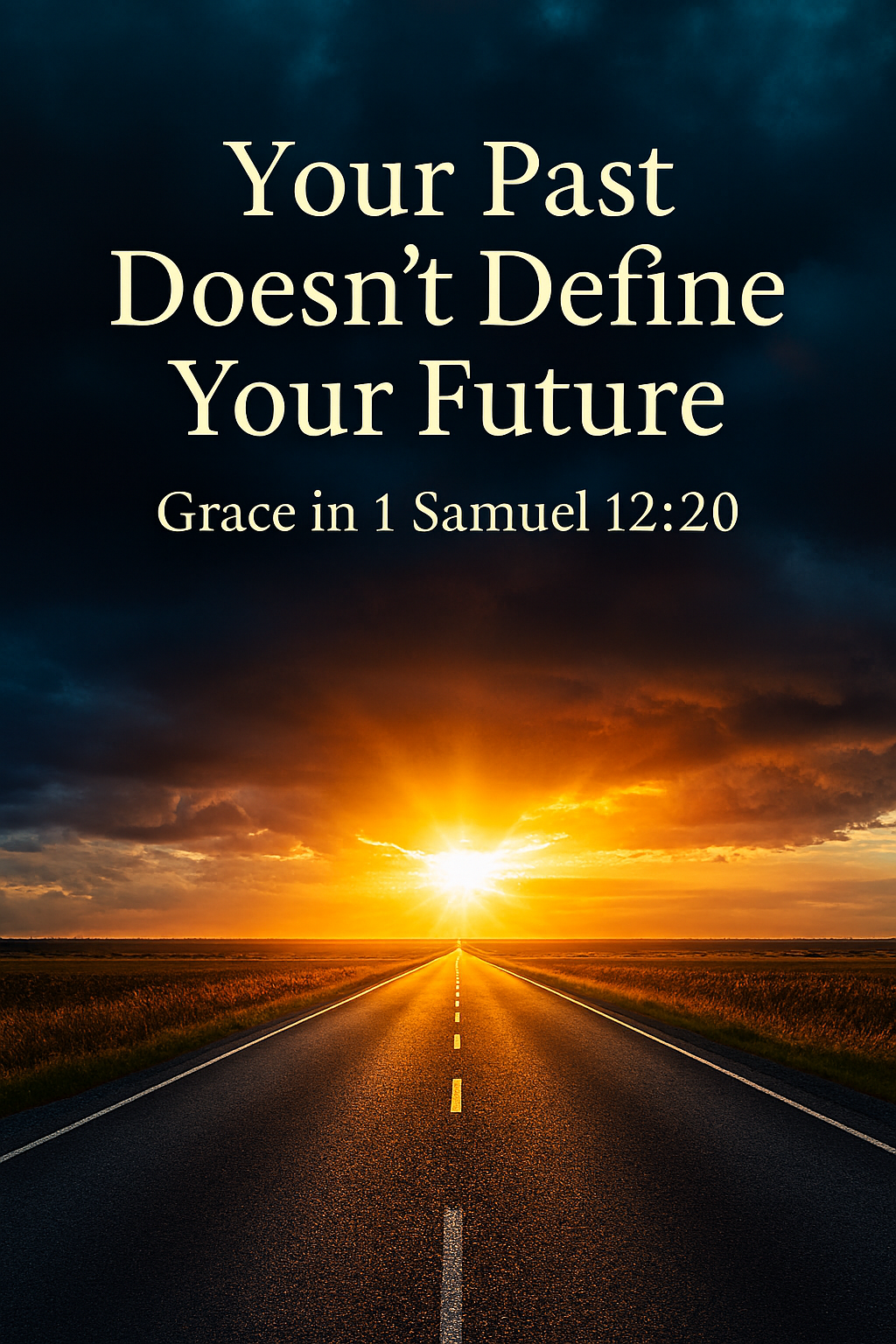 Sunrise illuminating a road through dark clouds representing God’s grace and new spiritual beginnings