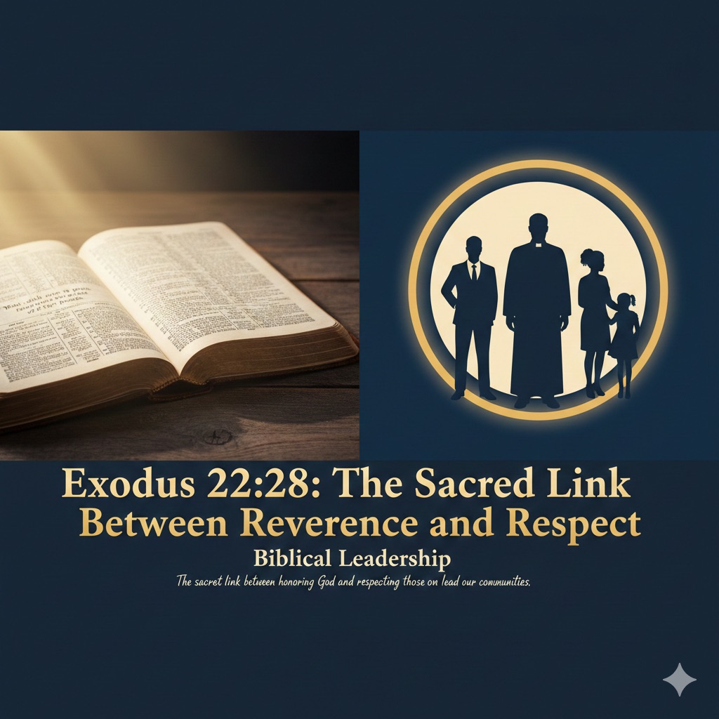 Split image showing open Bible with Exodus 22:28 and diverse leader silhouettes surrounded by golden light
