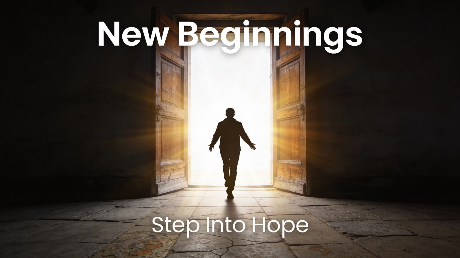 Person stepping through a doorway into bright light representing courage and the significance of a first day.