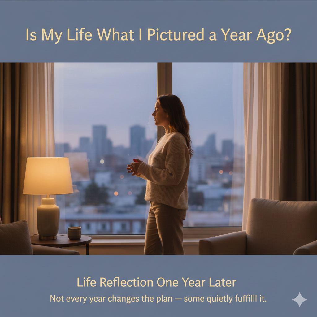 Person looking out a window in soft light reflecting on life progress over the past year