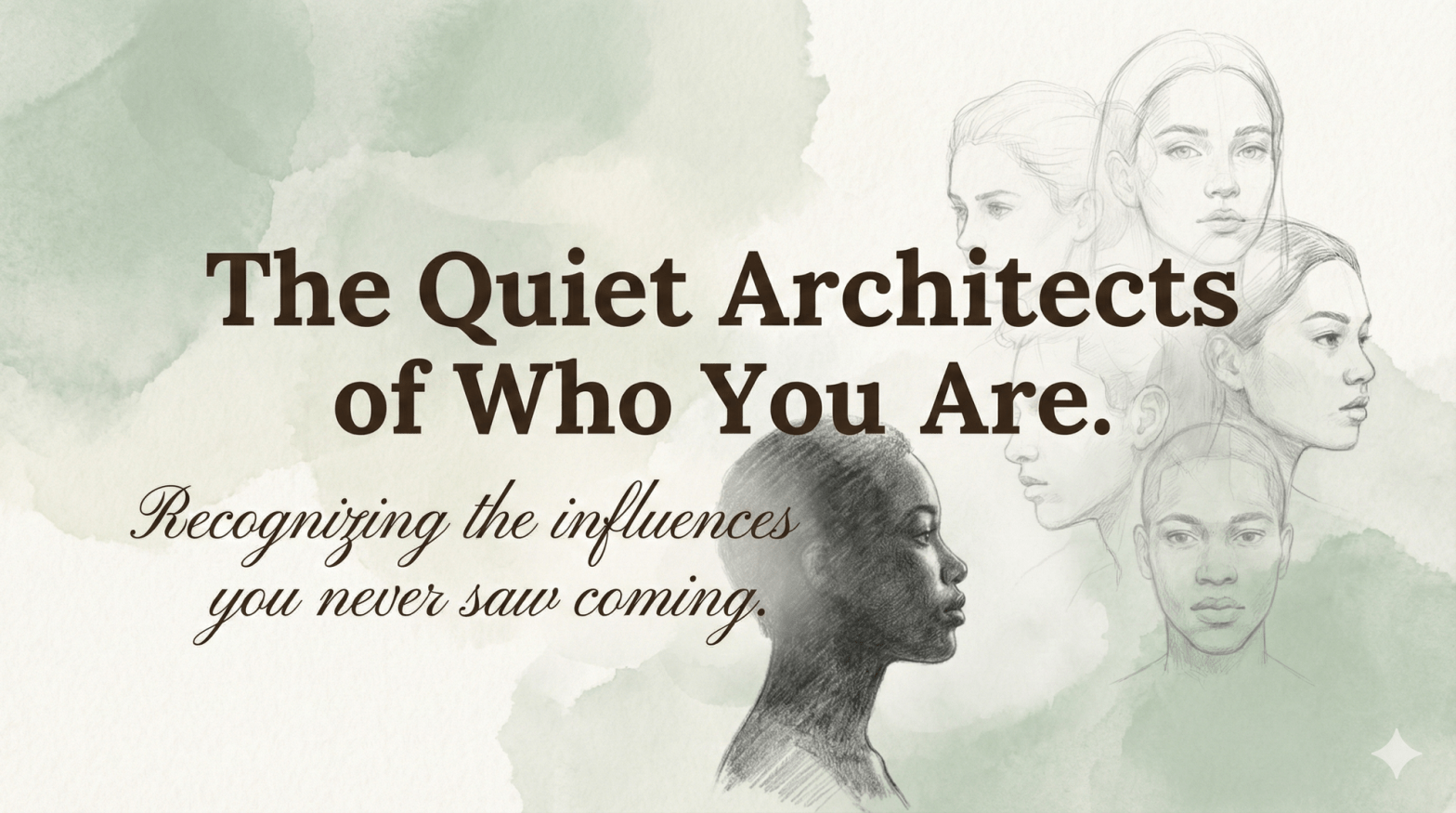 Person silhouette with transparent overlapping faces showing hidden influences shaping identity and personal growth