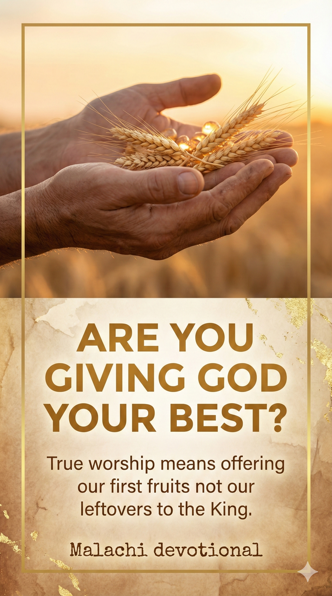 Uplifted hands with question overlay asking “Are You Giving God Your Best” biblical reflection visual