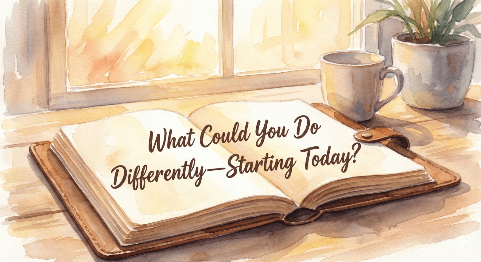 Open journal on desk in morning light symbolising self-reflection and intentional change