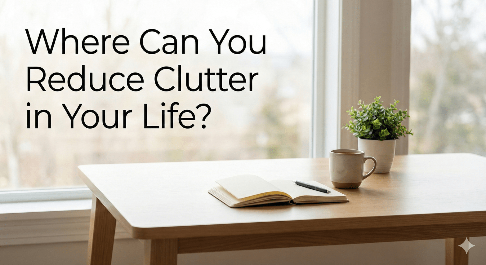 Minimal desk with natural light representing clarity and reduced life clutter