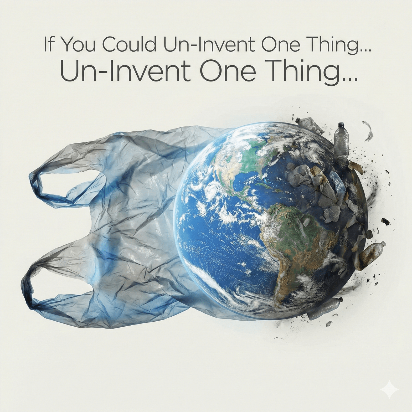 Conceptual image showing plastic waste merging into a damaged