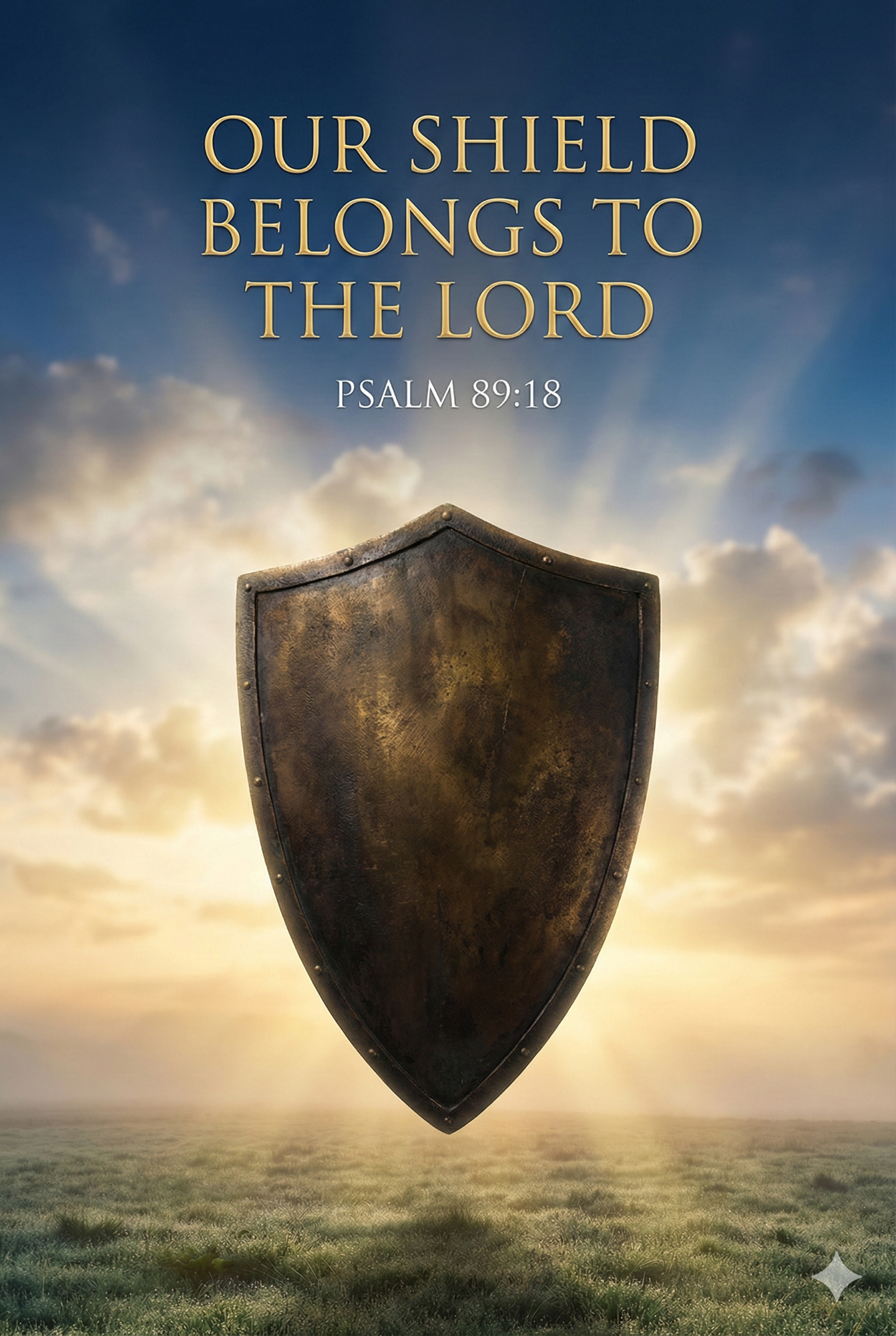 Ancient shield silhouette with golden dawn rays representing divine protection and God’s sovereignty