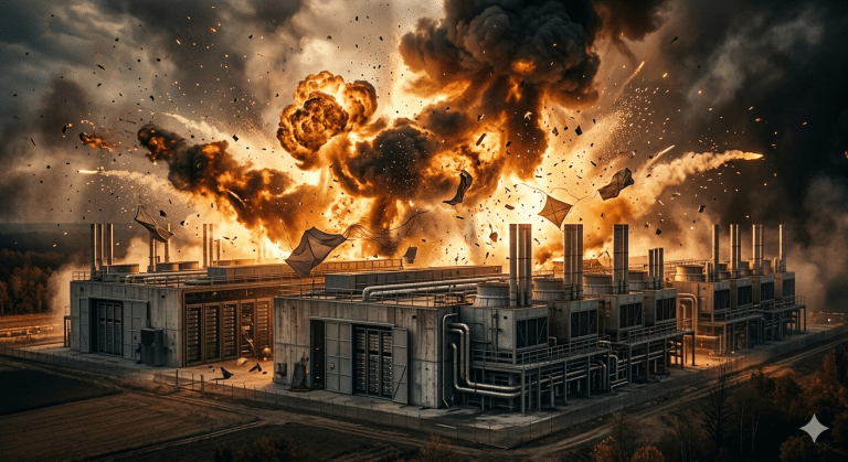 Large data centre server halls with cooling systems illustrate the energy, water, and land demands of the cloud.